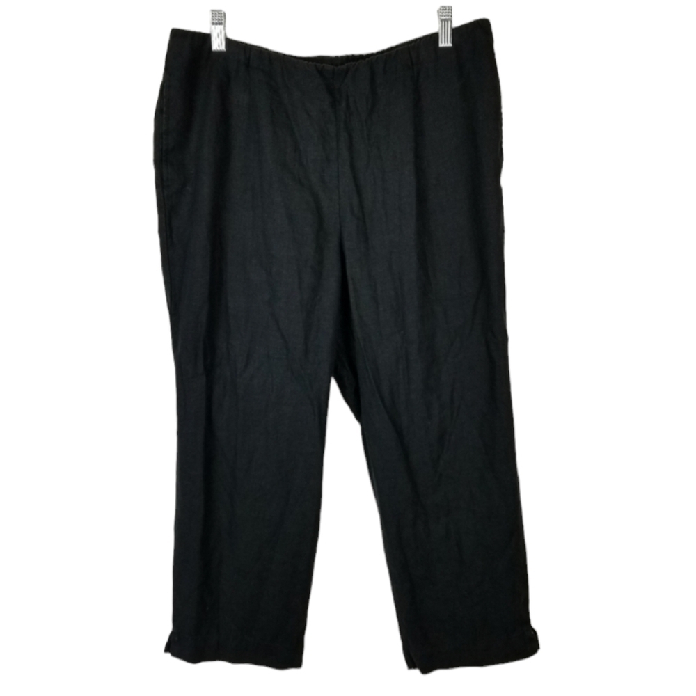 J Jill Love Linen Womens Pull On Black Linen Wide Leg Pants Pockets Size Medium